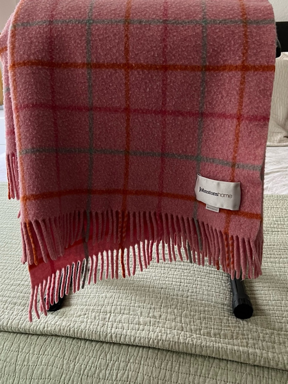 Pink Windowpane Wool Throw Blanket - Picture 3 of 5